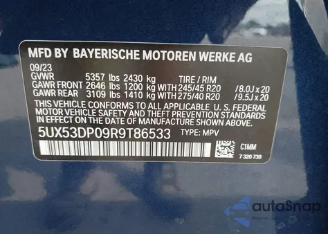 2024 BMW X3 xDrive30I from USA, damaged, VIN 5UX53DP09R9T86533